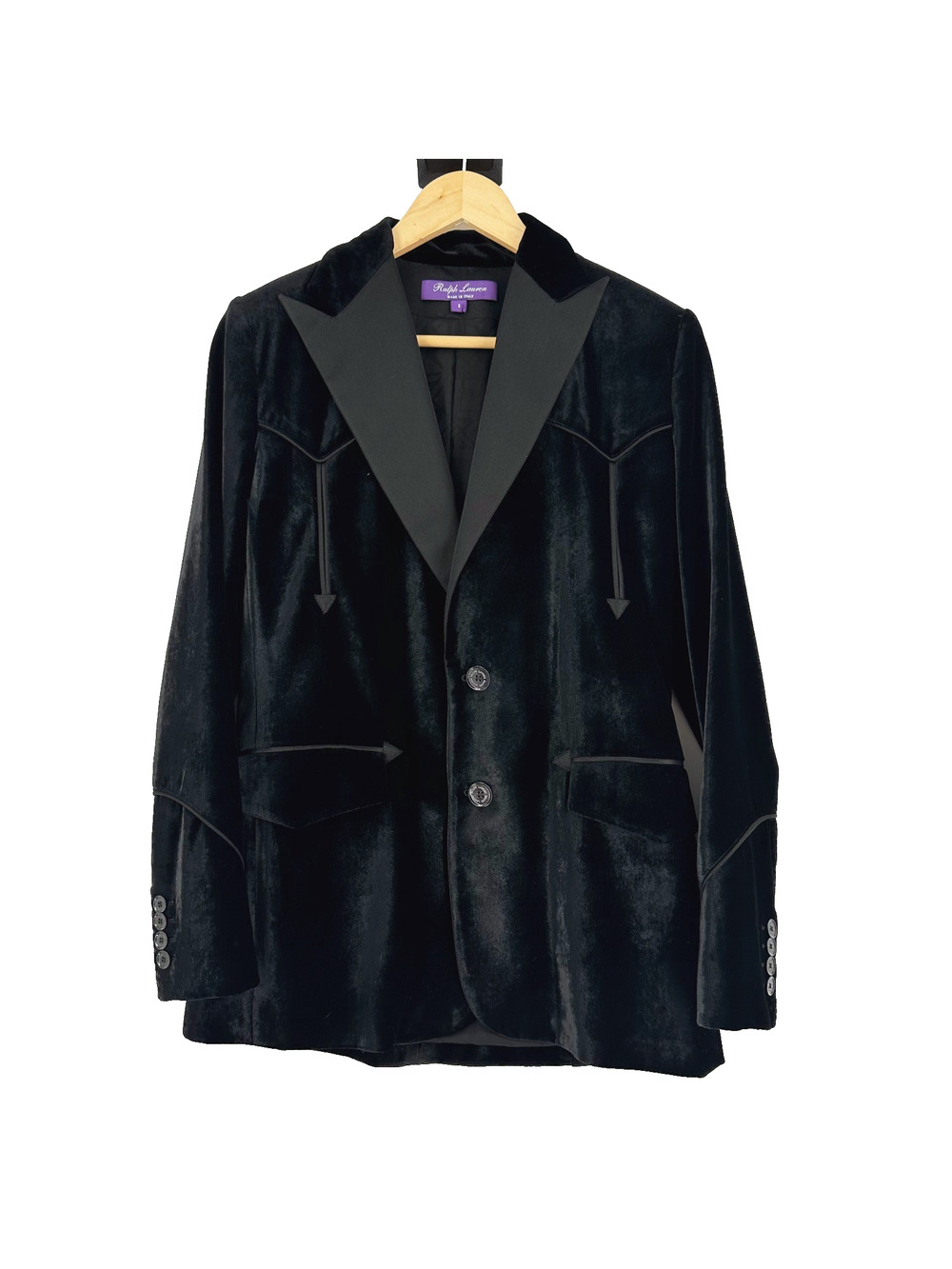 Ralph Lauren Purple Label Walker Western Velvet Blazer Women Size 2 Black Tuxedo